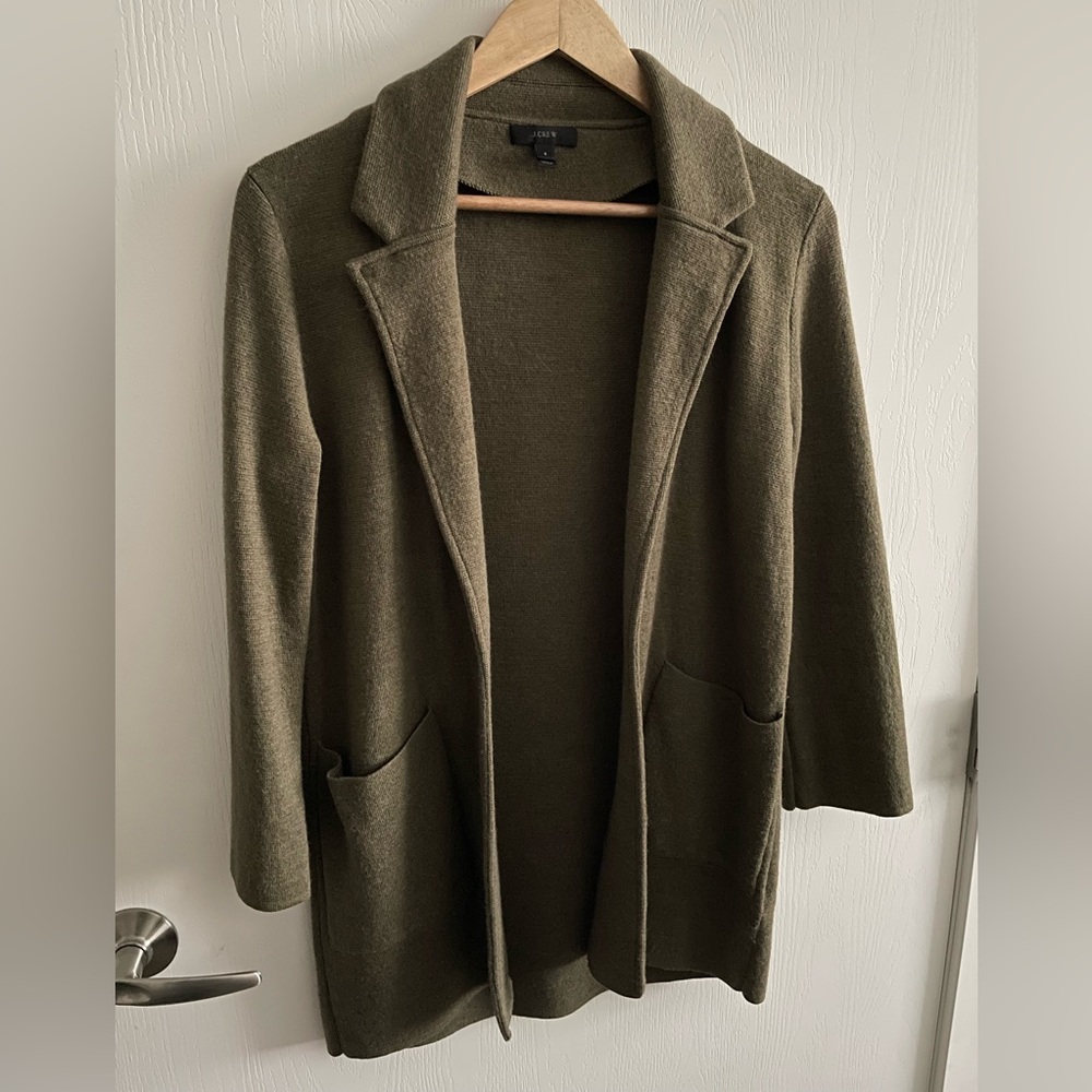 J. Crew Sophie Sweater Blazer 100% Merino Wool- Olive Green Size SM